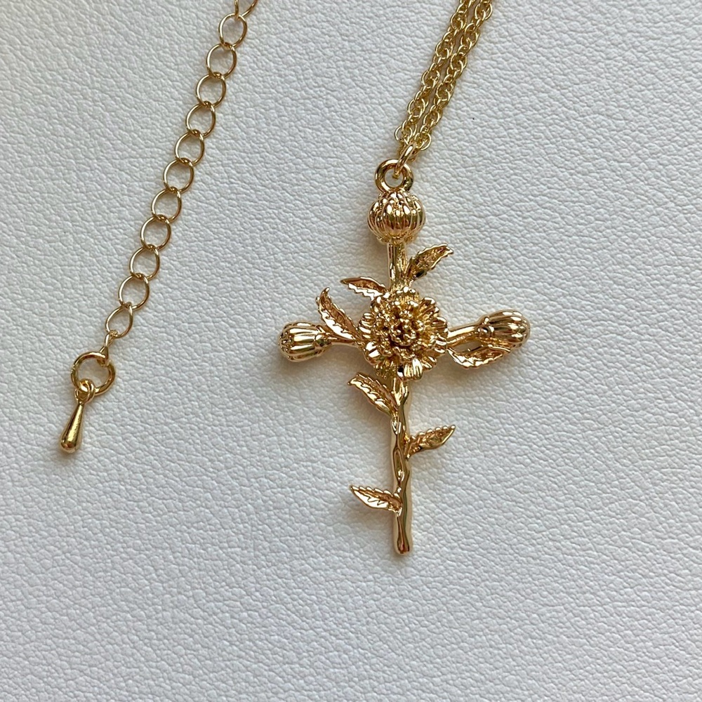 Gold Floral cross Pendant Necklace